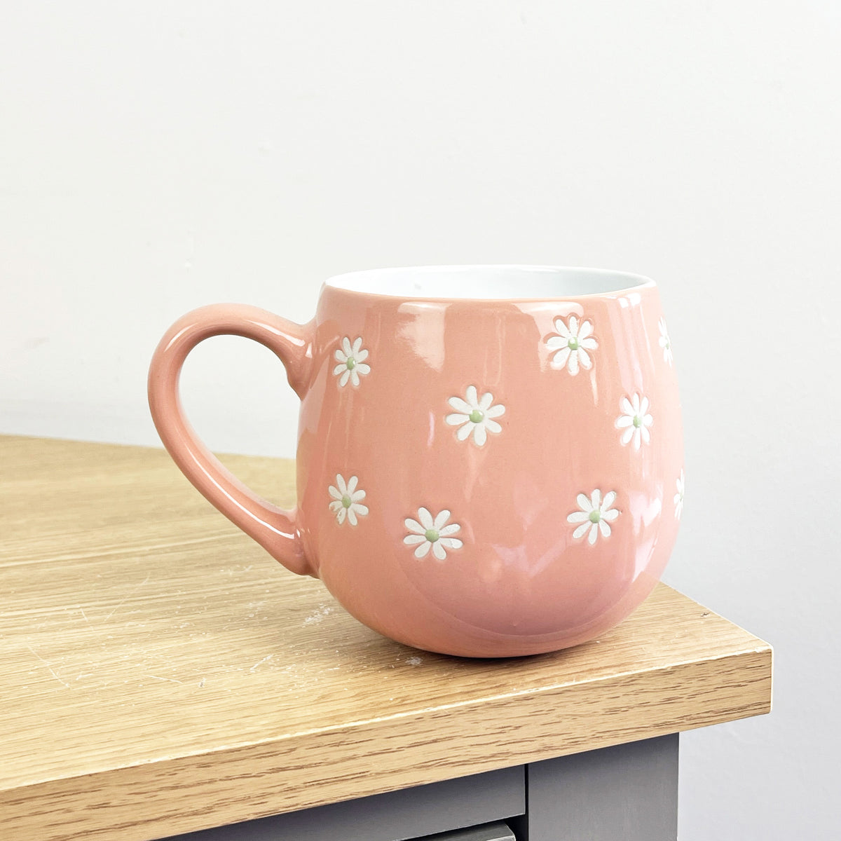 Set of 2 x 400ml Floral Daisy Stoneware Mugs - Pink