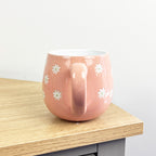 Set of 4 x 400ml Floral Daisy Stoneware Mugs - Pink