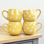 Set of 4 x 400ml Floral Daisy Stoneware Mugs - Yellow