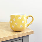 Set of 4 x 400ml Floral Daisy Stoneware Mugs - Yellow