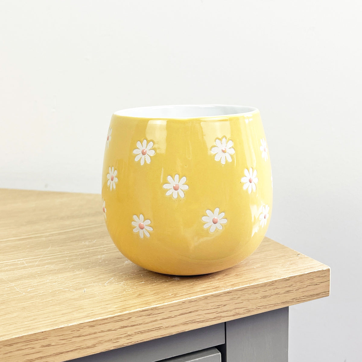 Set of 2 x 400ml Floral Daisy Stoneware Mugs - Yellow
