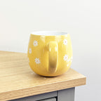Set of 4 x 400ml Floral Daisy Stoneware Mugs - Yellow