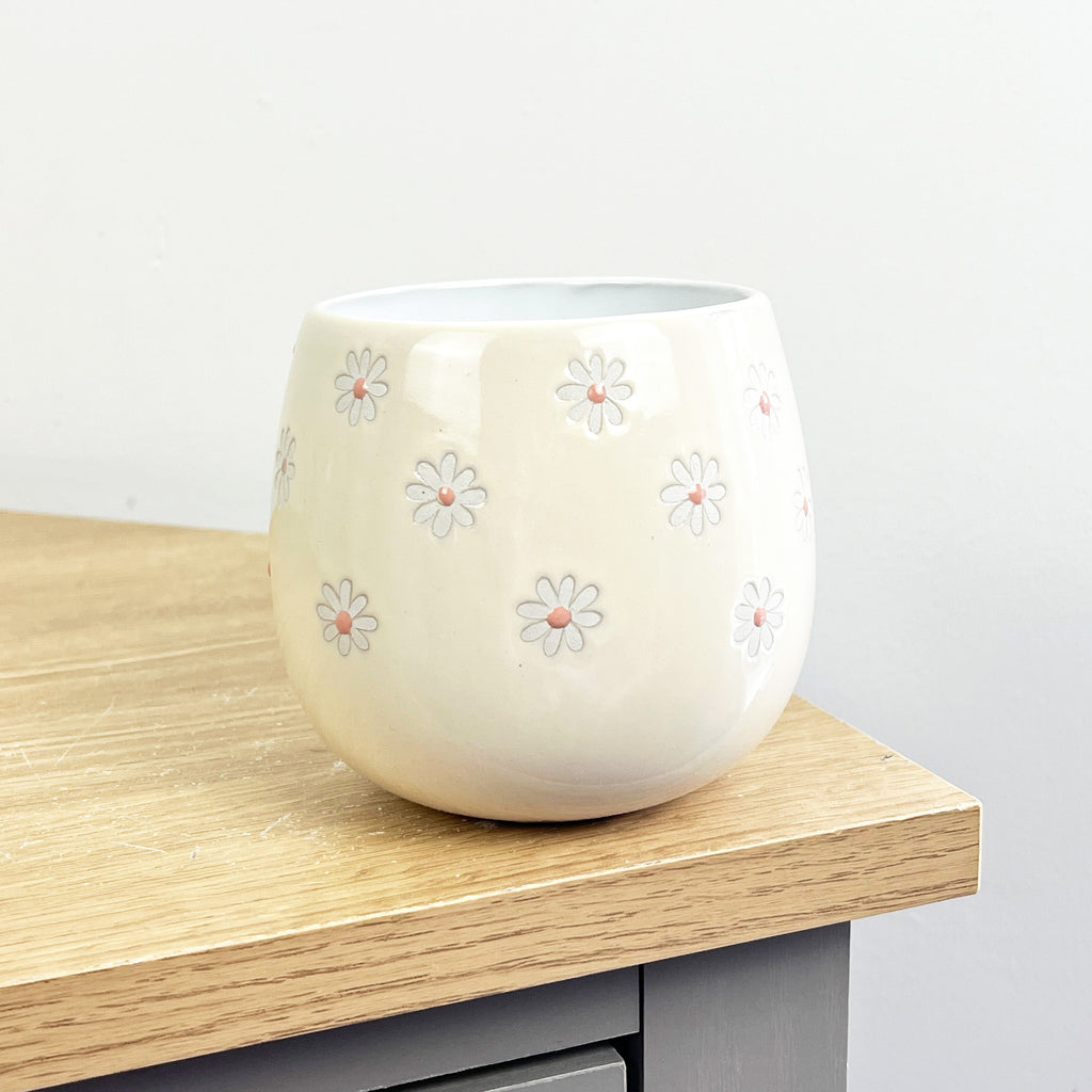 Set of 4 x 400ml Floral Daisy Stoneware Mugs - Cream