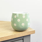 Set of 4 x 400ml Floral Daisy Stoneware Mugs - Green