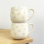 Set of 2 x 400ml Floral Daisy Stoneware Mugs - Cream