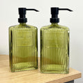 Set of 2 x Large 750ml Ribbed Glass Soap Dispenser – Green