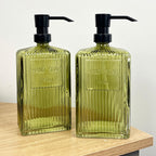 Set of 2 x Large 750ml Ribbed Glass Soap Dispenser – Green