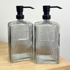 Set of 2 x Large 750ml Ribbed Glass Soap Dispenser – Grey