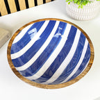 25.5cm Decorative Wooden Bowl with Enamel Nautical Stripes Design