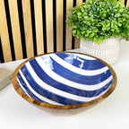 25.5cm Decorative Wooden Bowl with Enamel Nautical Stripes Design