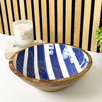 25.5cm Decorative Wooden Bowl with Enamel Nautical Stripes Design