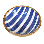 25.5cm Decorative Wooden Bowl with Enamel Nautical Stripes Design