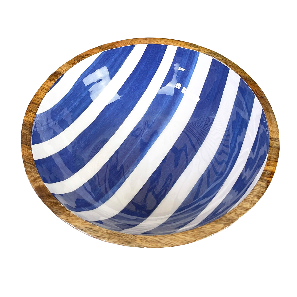 25.5cm Decorative Wooden Bowl with Enamel Nautical Stripes Design