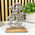 21cm Tall Metal Shoal of Fishes on Wood Ornament