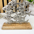 21cm Tall Metal Shoal of Fishes on Wood Ornament