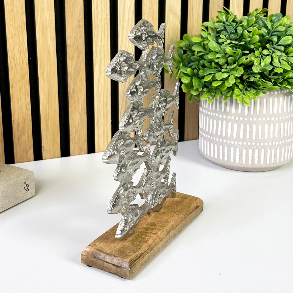 21cm Tall Metal Shoal of Fishes on Wood Ornament