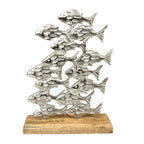 21cm Tall Metal Shoal of Fishes on Wood Ornament