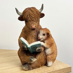 18.5cm Highland Cow Reading Ornament – Resin