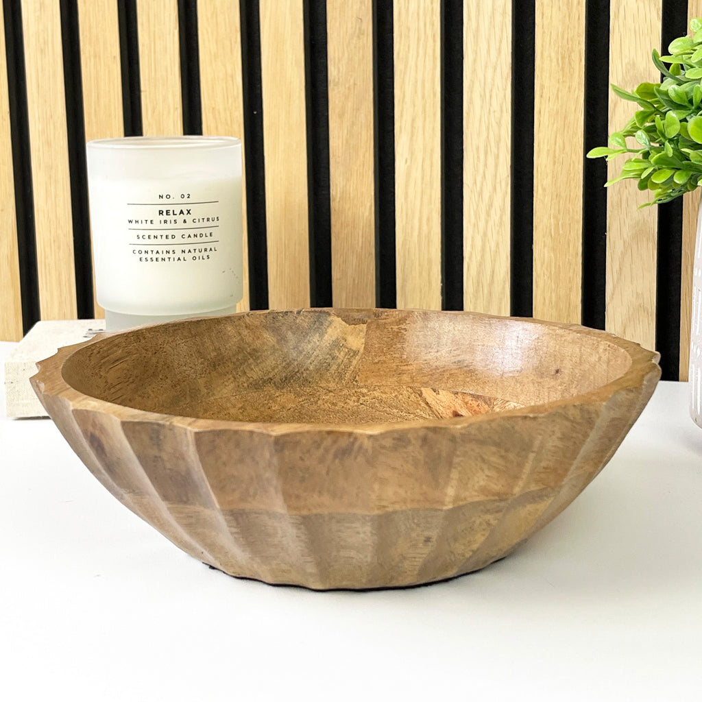 22.5cm Small Round Scalloped Mango Wood Bowl