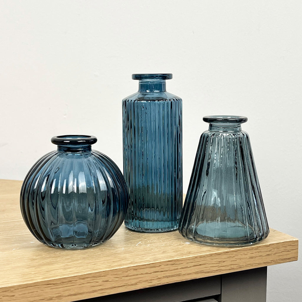 3 Piece Glass Bud Vase Set - Blue Mix #4
