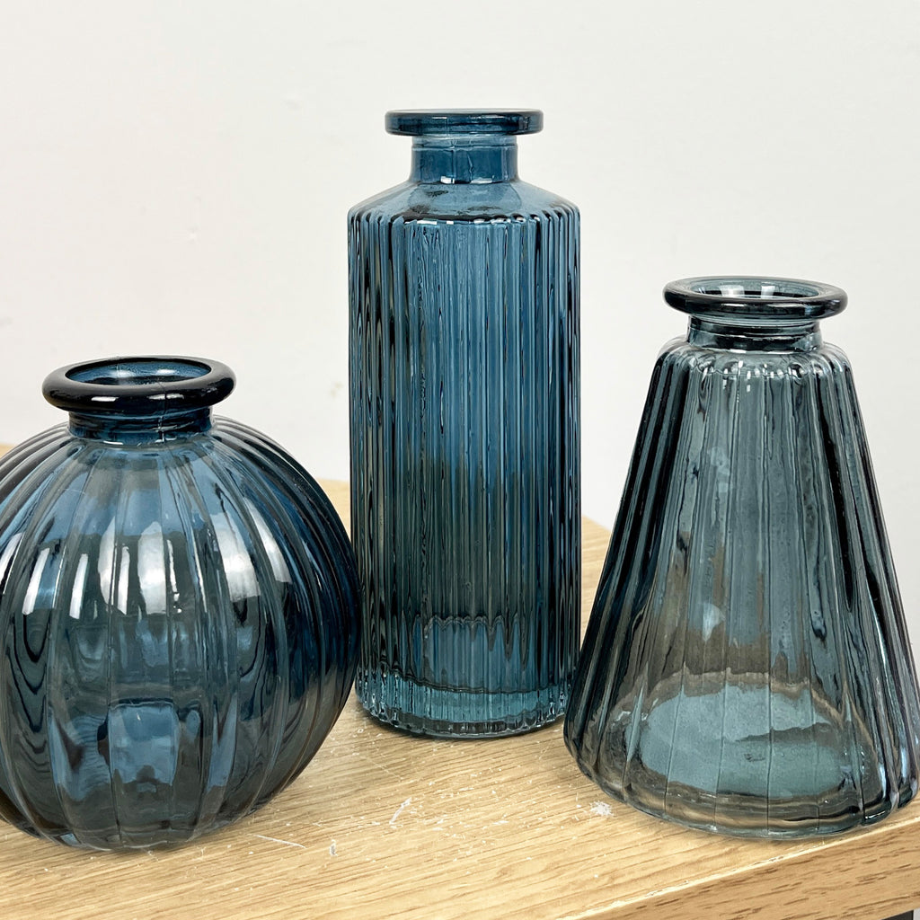 3 Piece Glass Bud Vase Set - Blue Mix #4