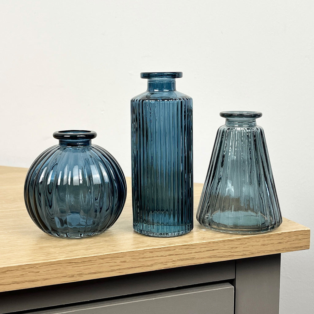 3 Piece Glass Bud Vase Set - Blue Mix #4