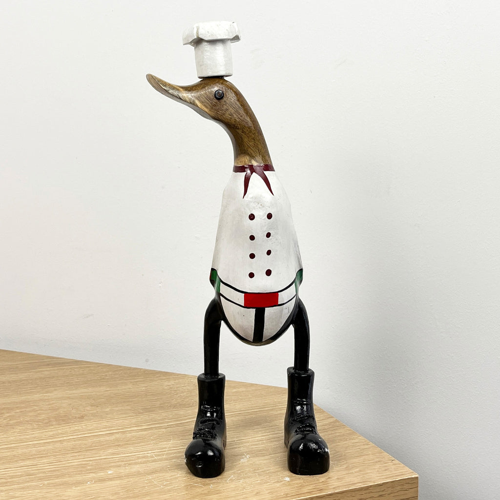 31cm Wooden Italian Chef Duck Ornament / Figurine