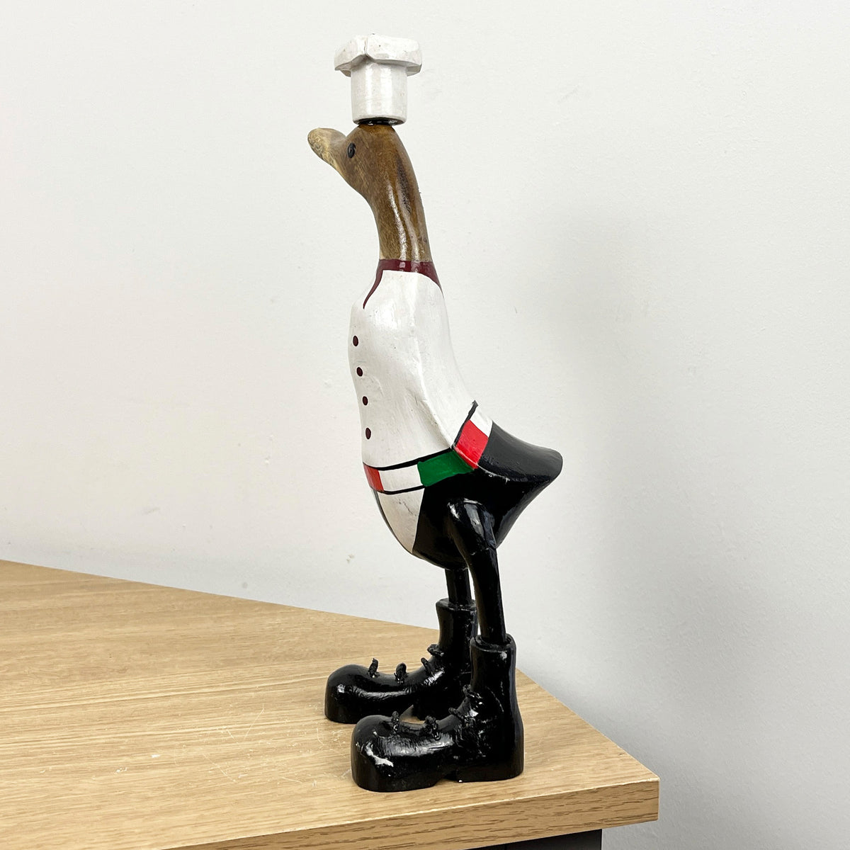 31cm Wooden Italian Chef Duck Ornament / Figurine
