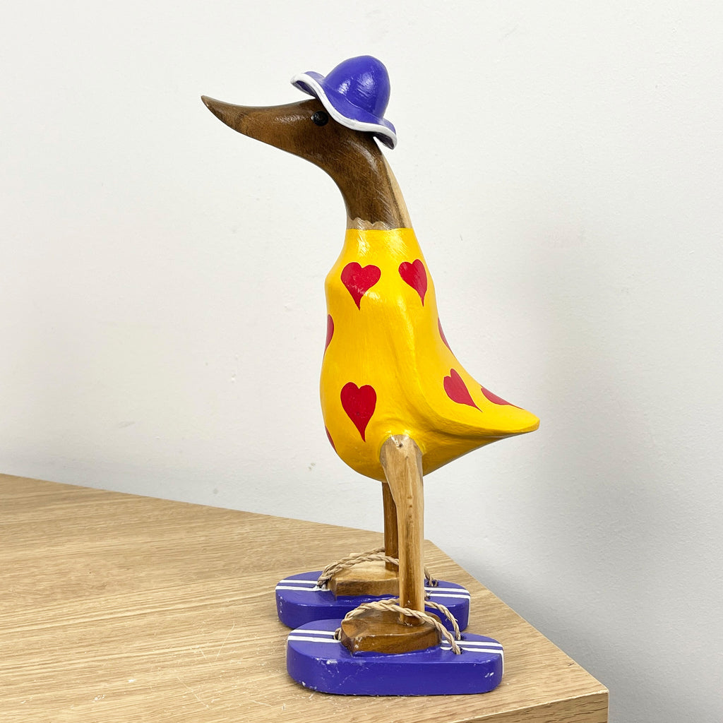 28cm Wooden Love Hearts Duck Ornament / Figurine