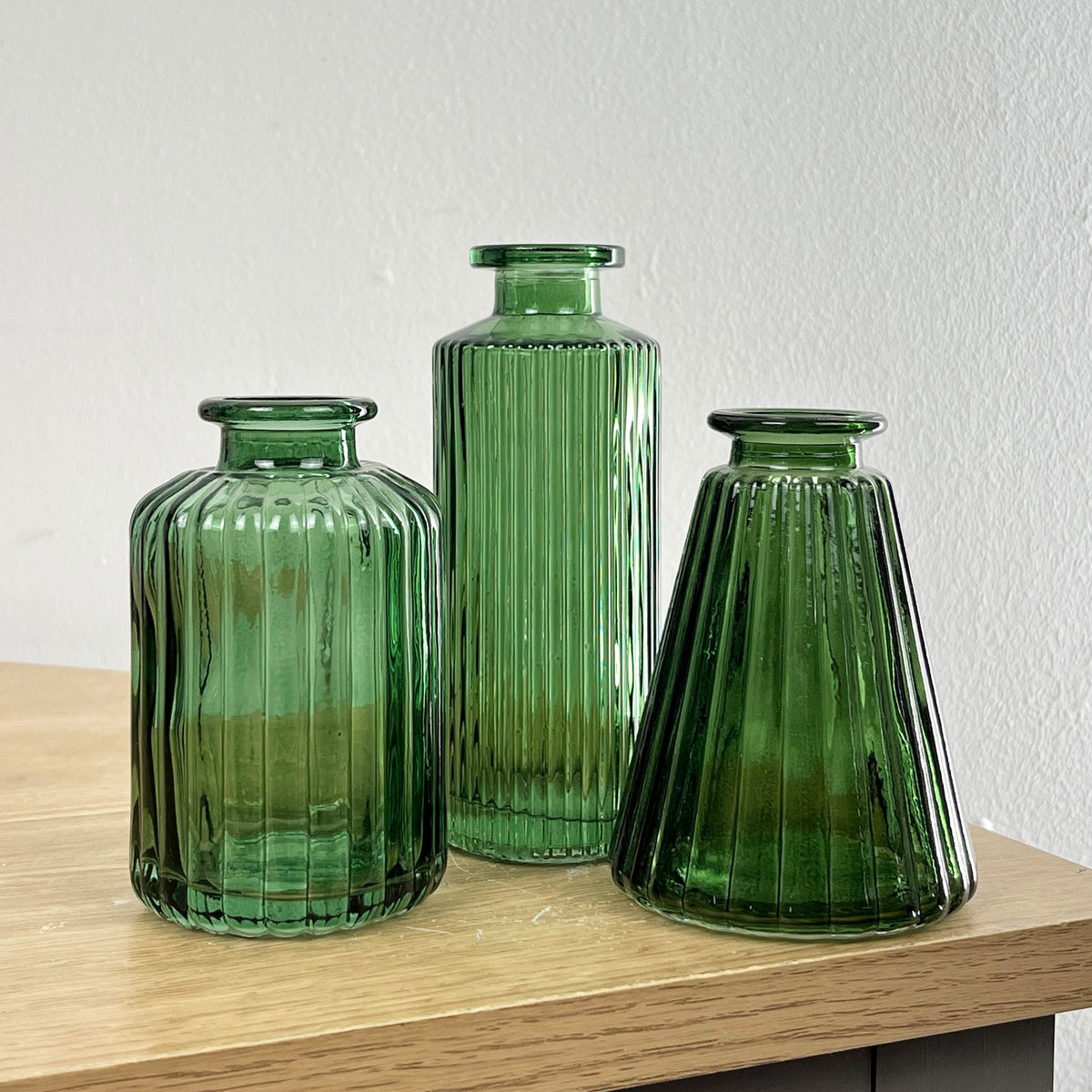 Set of 3 Glass Bud Vases - Dark Green