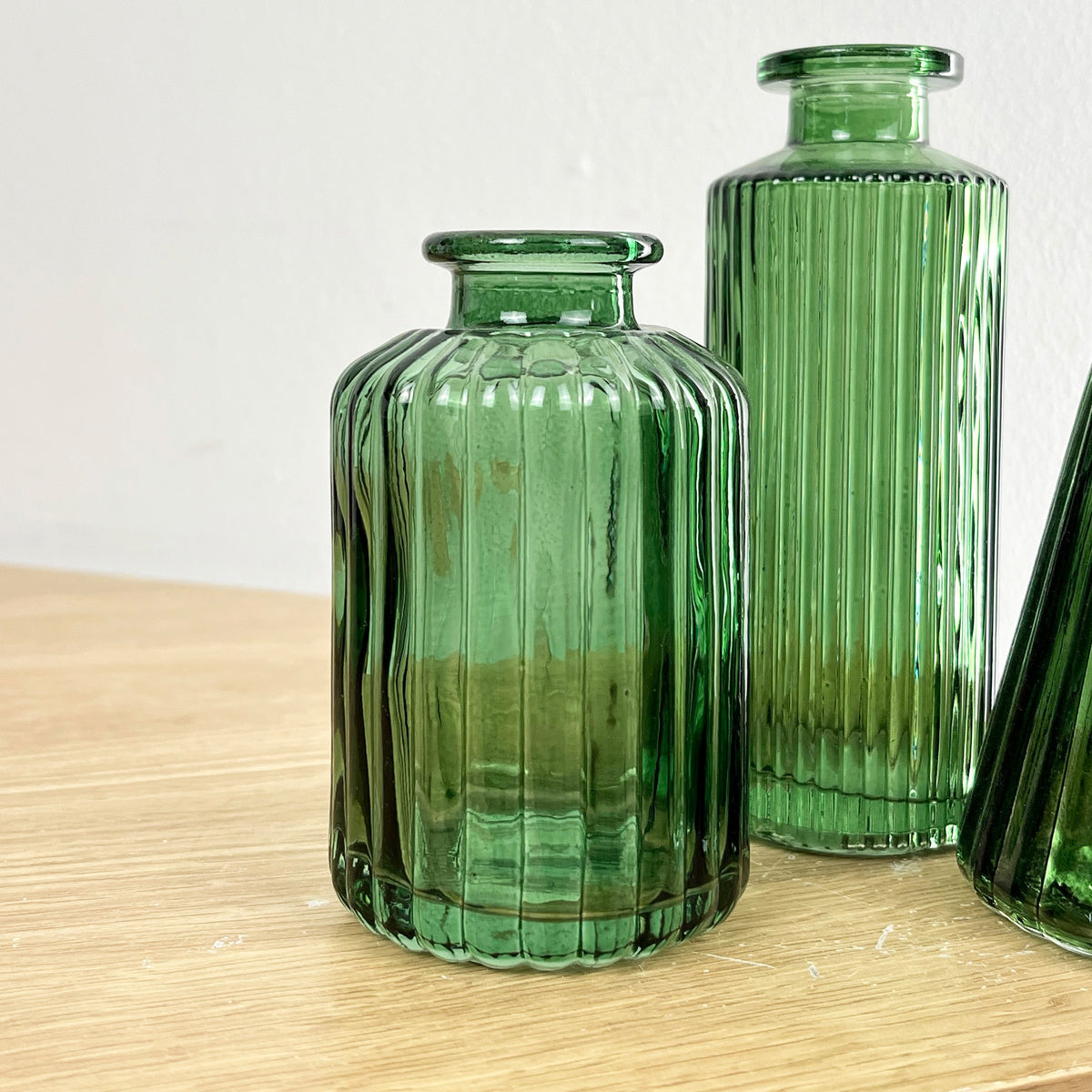 Set of 3 Glass Bud Vases - Dark Green