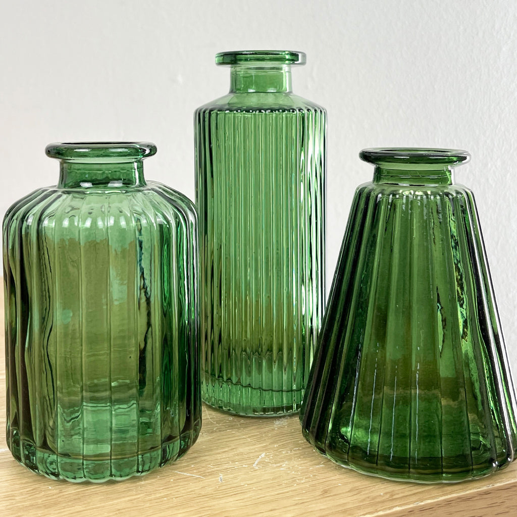 Set of 3 Glass Bud Vases - Dark Green