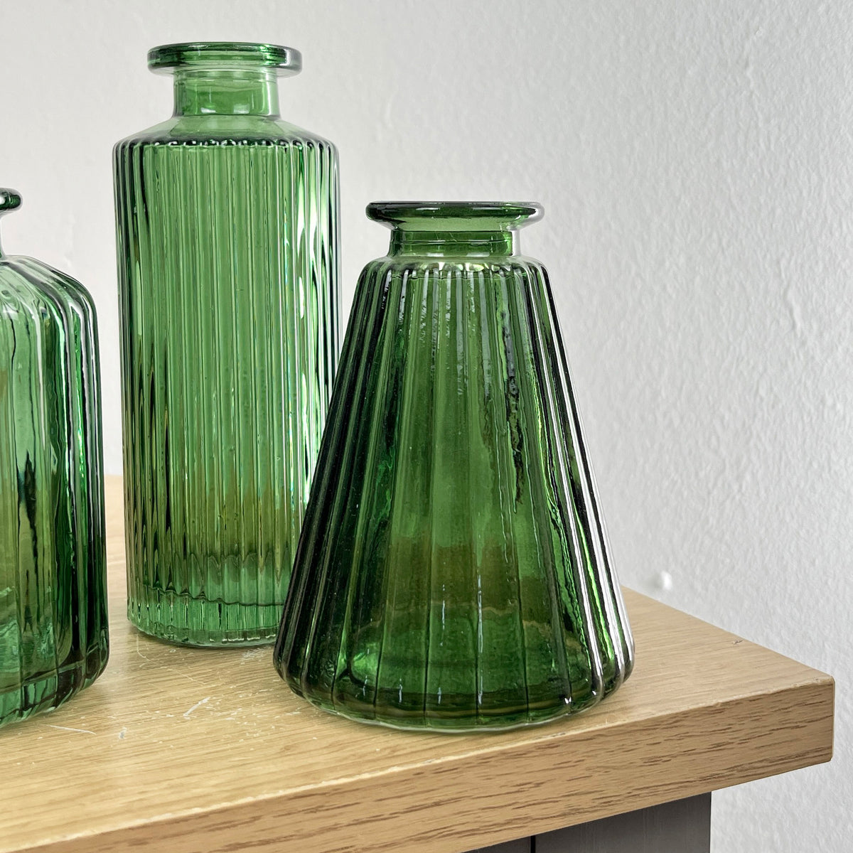 Set of 3 Glass Bud Vases - Dark Green