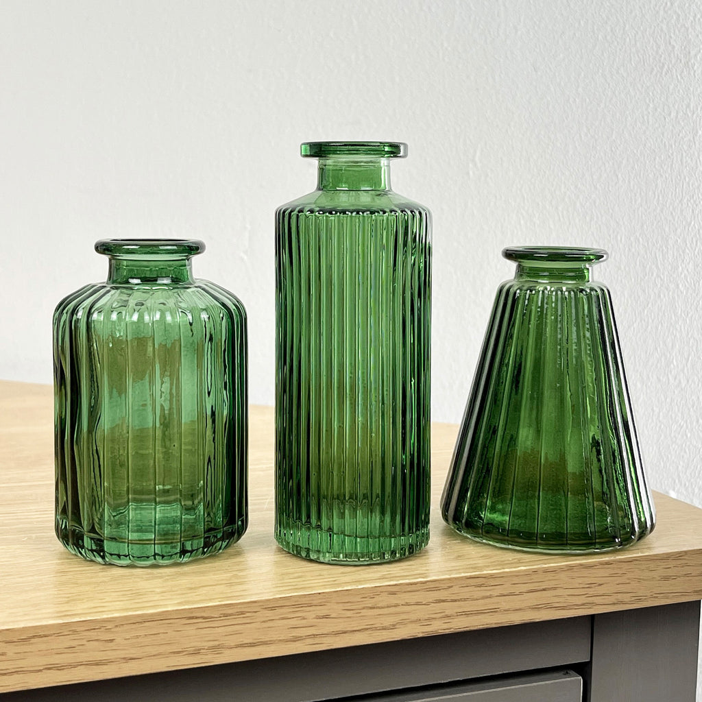 Set of 3 Glass Bud Vases - Dark Green
