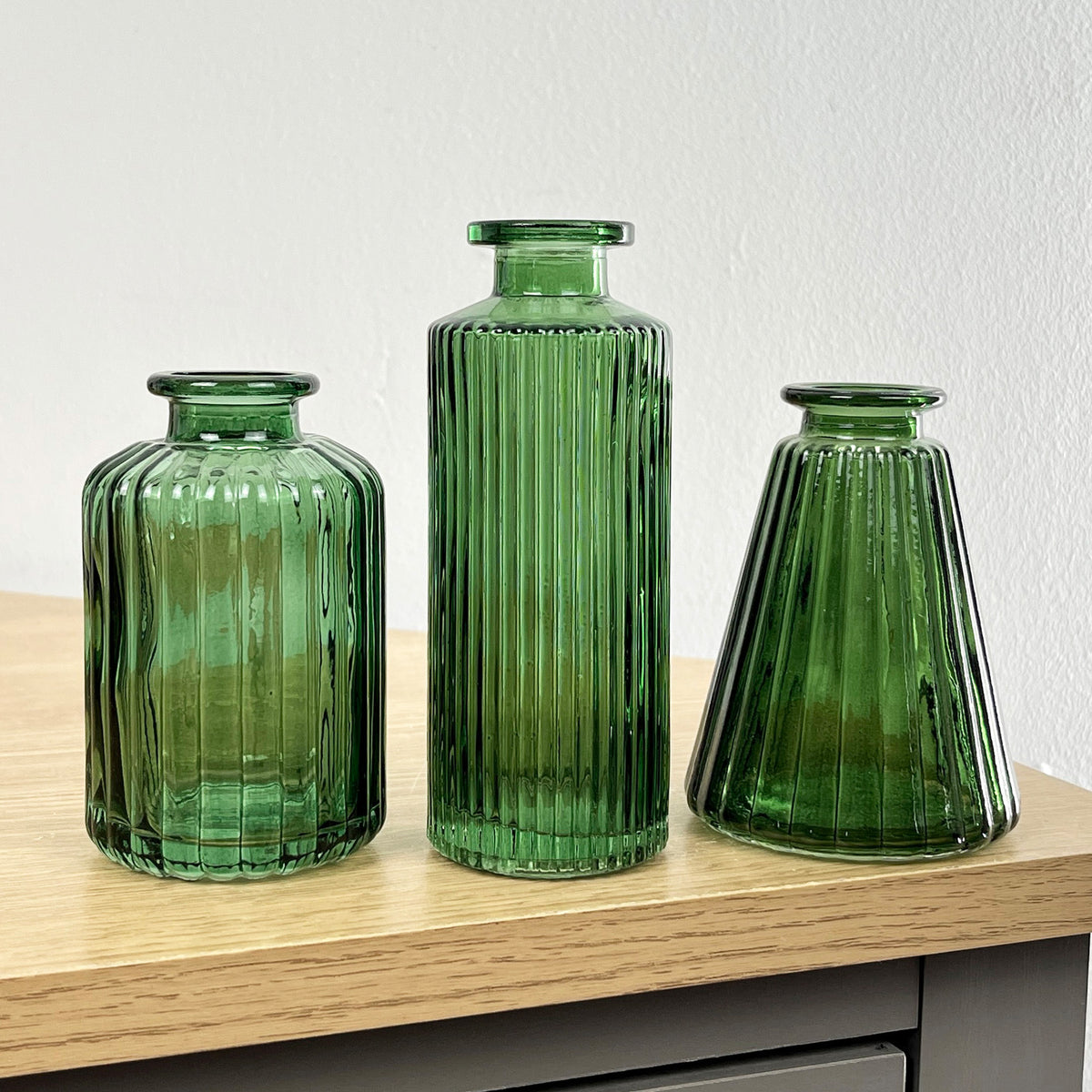 Set of 3 Glass Bud Vases - Dark Green