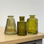 Set of 3 Glass Bud Vases - 'Olive Green'