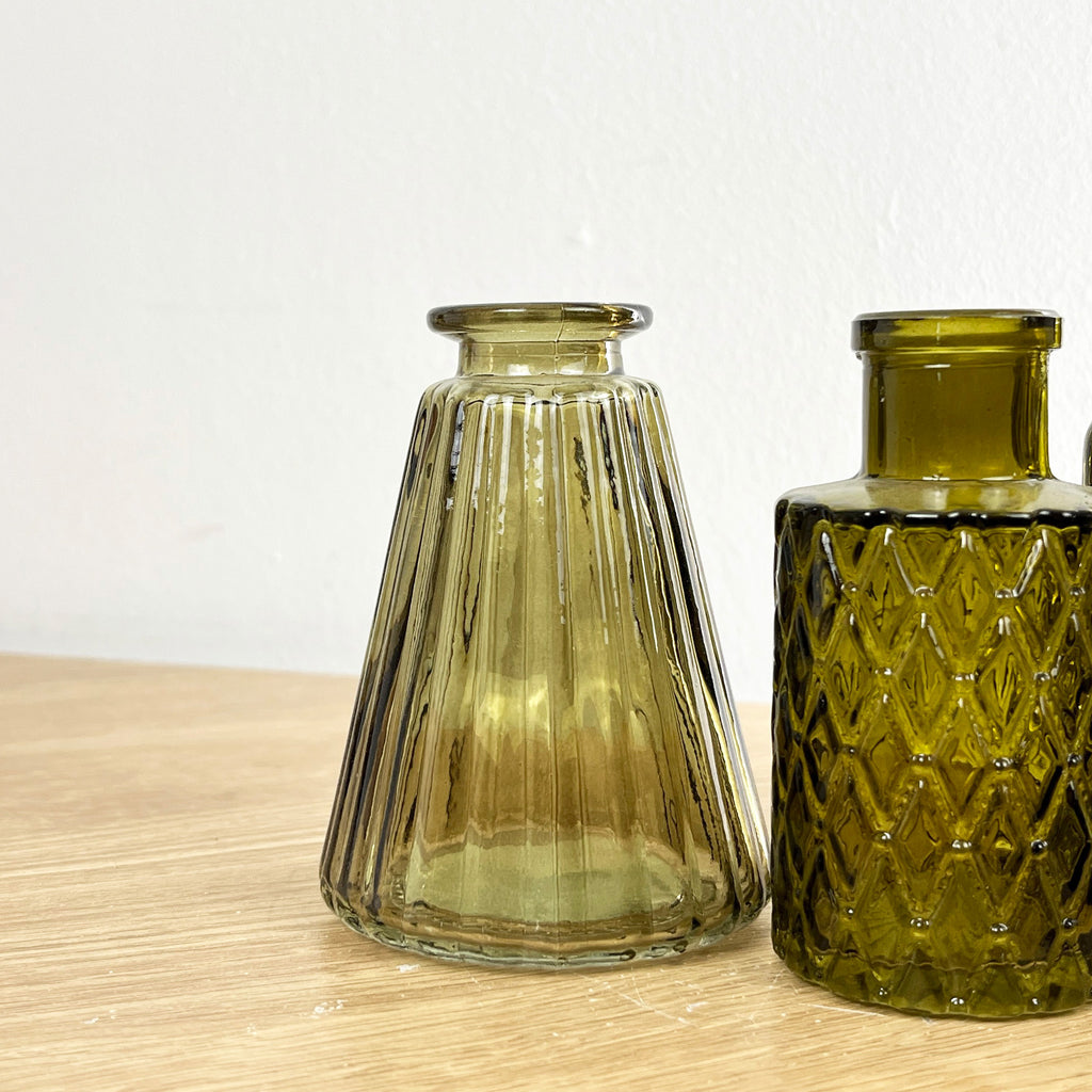 Set of 3 Glass Bud Vases - 'Olive Green'