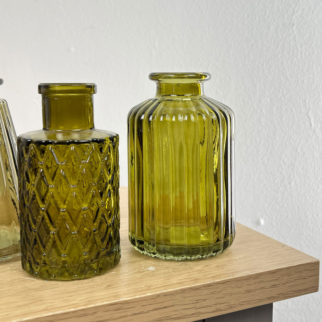 Set of 3 Glass Bud Vases - 'Olive Green'