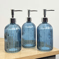 Set of 3 x 350ml Ribbed Glass Soap Dispenser – Blue
