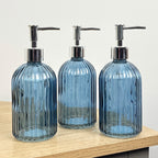 Set of 3 x 350ml Ribbed Glass Soap Dispenser – Blue