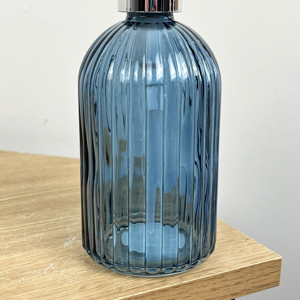 Set of 3 x 350ml Ribbed Glass Soap Dispenser – Blue
