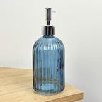 Set of 3 x 350ml Ribbed Glass Soap Dispenser – Blue