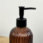 Set of 2 x 350ml Ribbed Glass Soap Dispenser – Amber