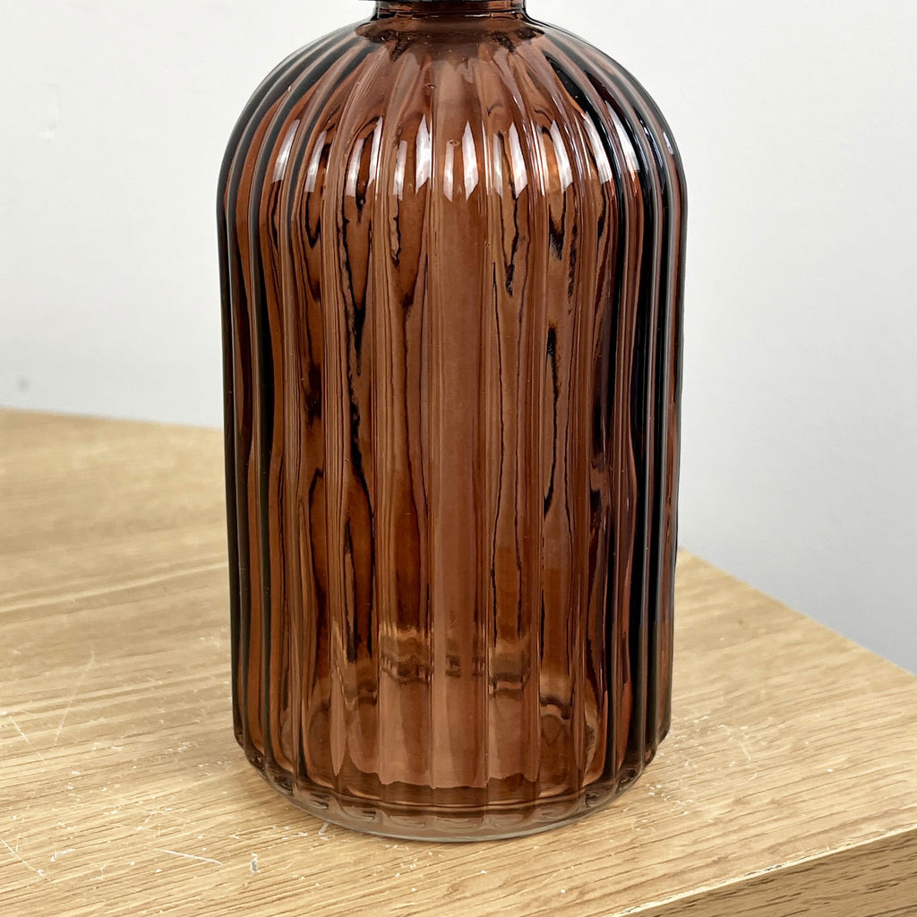 Set of 2 x 350ml Ribbed Glass Soap Dispenser – Amber