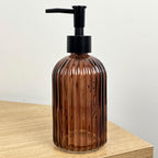 Set of 2 x 350ml Ribbed Glass Soap Dispenser – Amber