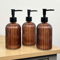 Set of 3 x 350ml Ribbed Glass Soap Dispenser – Amber