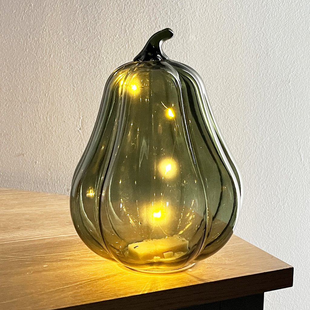 20cm Green Glass Pumpkin Ornament / LED Mood Light