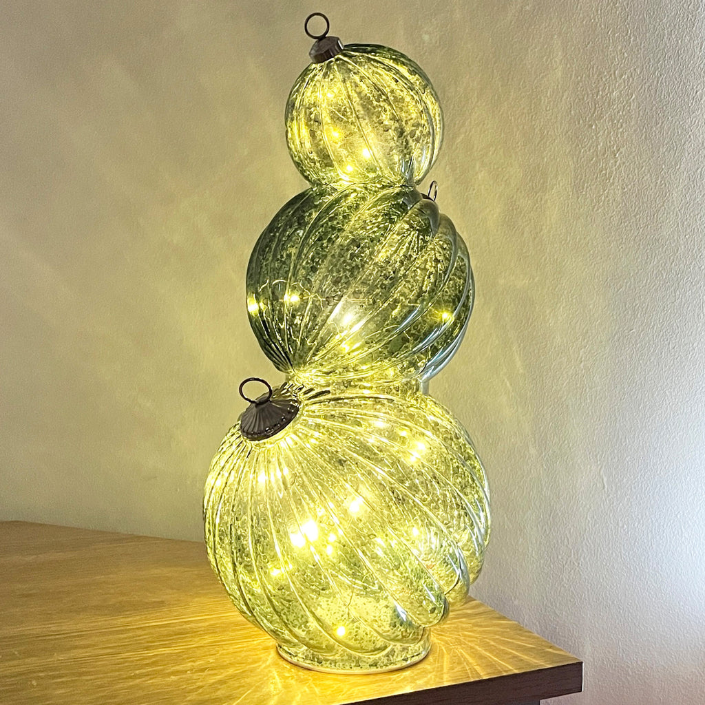 35.5cm Glass Light Up Baubles Ornament – Green