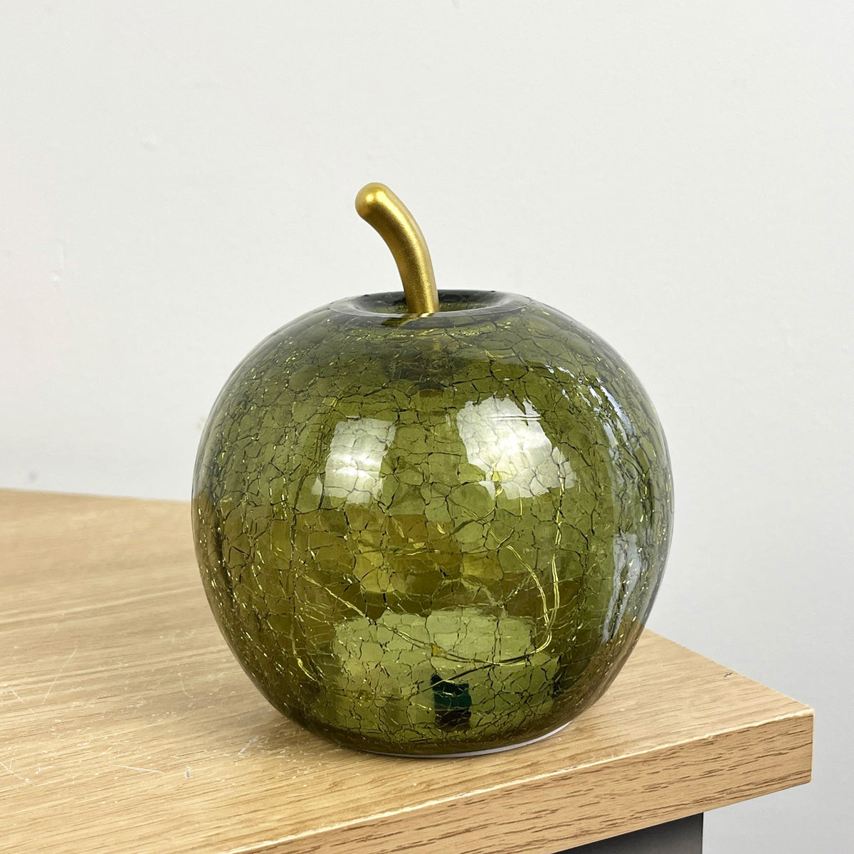 12.5cm Green Crackle Glass Apple LED Light Up Ornament