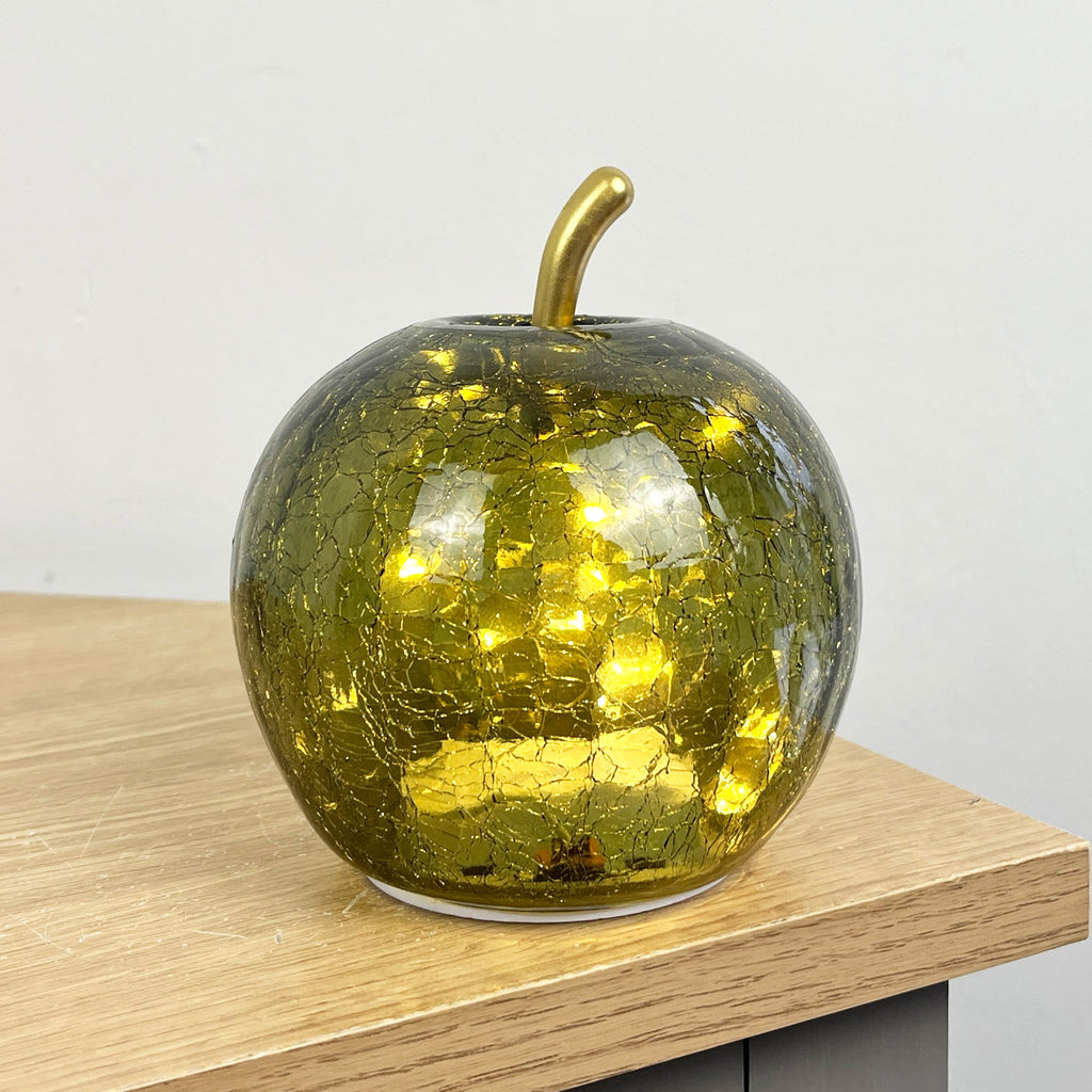 12.5cm Green Crackle Glass Apple LED Light Up Ornament